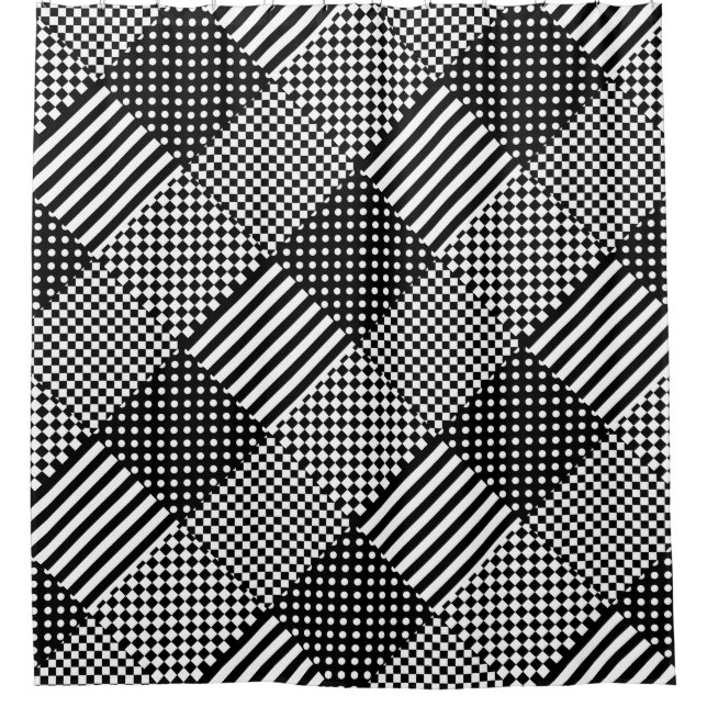 Stripes Check Harlequin Polka Dots Mixed Design Shower Curtain (Front)