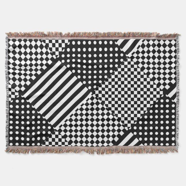 Stripes Check Harlequin Polka Dots Mixed Design Throw Blanket (Front)