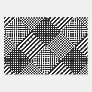 Stripes Check Harlequin Polka Dots Mixed Design Wrapping Paper Sheet