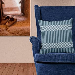 Stripes & Chequered In Shades Of Blue Throw Pillow