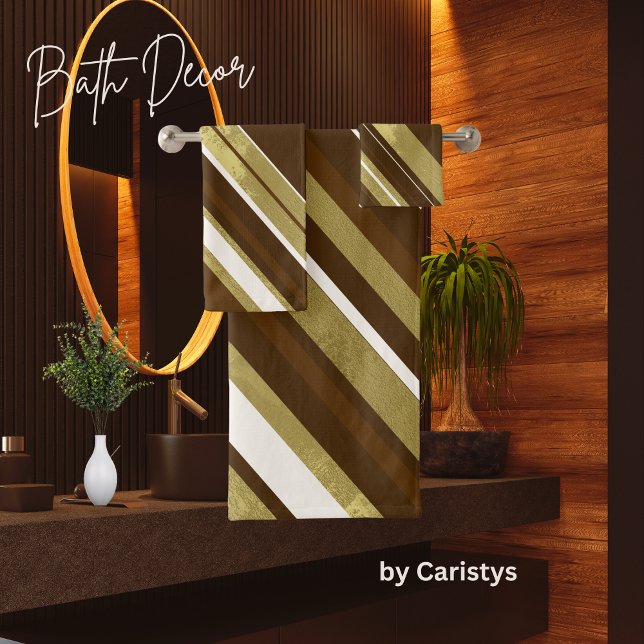 Stripes Chestnut Brown Gold Cream  Bath Towel Set (Creator Uploaded)