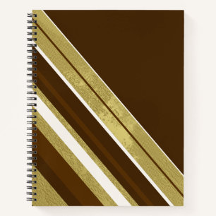 Stripes Chestnut Brown Gold Cream on Dark Brown Notebook
