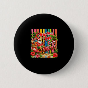 Stripes christmas in july summer santa beach 6 cm round badge
