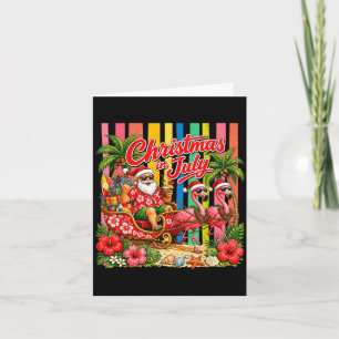Stripes christmas in july summer santa beach card