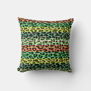 Stripes colourful pattern leopard fur abstract cushion