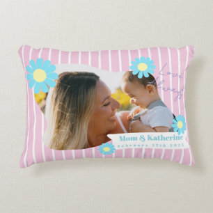 Stripes Daisy Floral Photo Pink Decorative Cushion