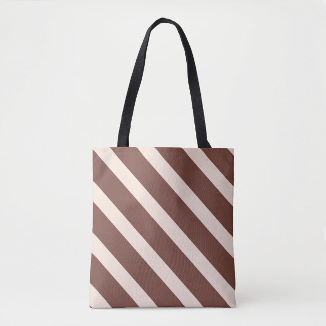 Stripes design natural chocolate brown pale pink tote bag (Front)