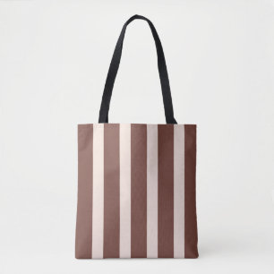 Stripes design natural chocolate brown pale pink tote bag