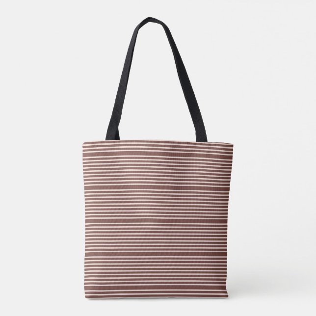 Stripes design natural colours brown and pale pink tote bag (Back)