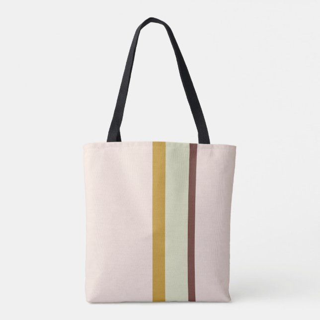 Stripes design natural pink brown green tote bag (Back)