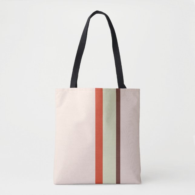 Stripes design natural pink brown red green tote bag (Front)