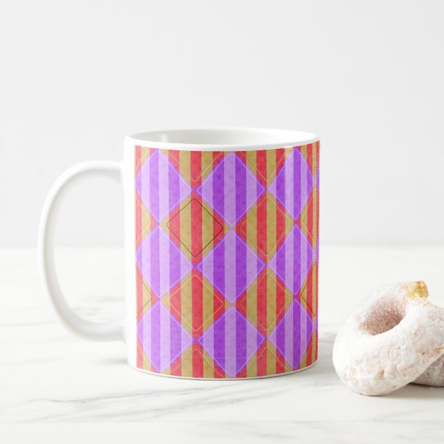 Stripes, Diamonds, Spot Pattern by Shirley Taylor Coffee Mug (With Donut)