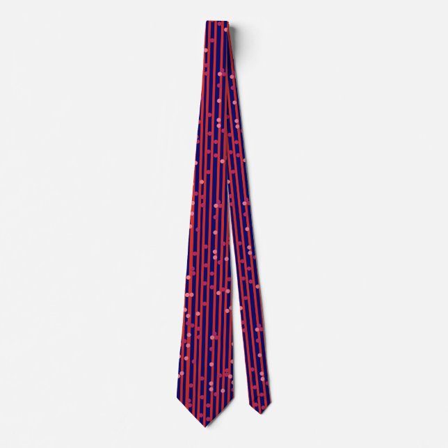 Stripes, Dots pattern Blue and Red Tie (Front)