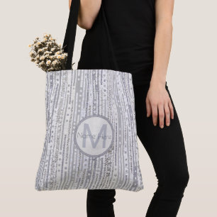 Stripes Dots Silver White Grey Pattern Monogram Tote Bag