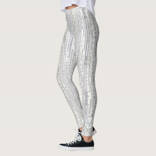 Stripes Dots Silver White Optional Monogram Glam Leggings