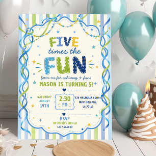 Stripes Five Times The Fun Colourful Birthday Invitation
