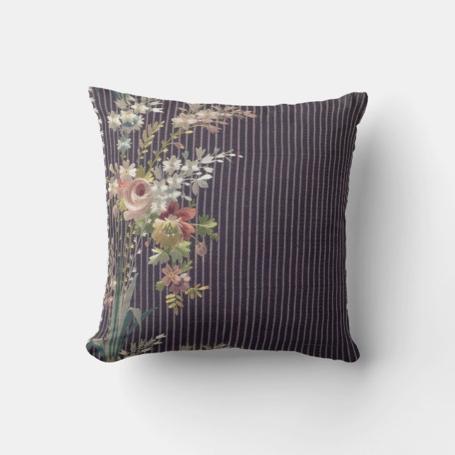 Stripes Floral Vintage Elegant Brocade Cushion (Front)