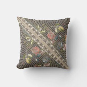 Stripes Floral Vintage Elegant Brocade Lace Cushio Cushion