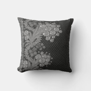 Stripes Floral Vintage Elegant Brocade Silver Cushion