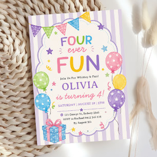 Stripes Four Ever Fun Colourful Birthday Invitation