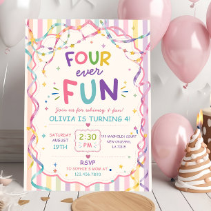 Stripes Four Ever Fun Colourful Birthday Invitation