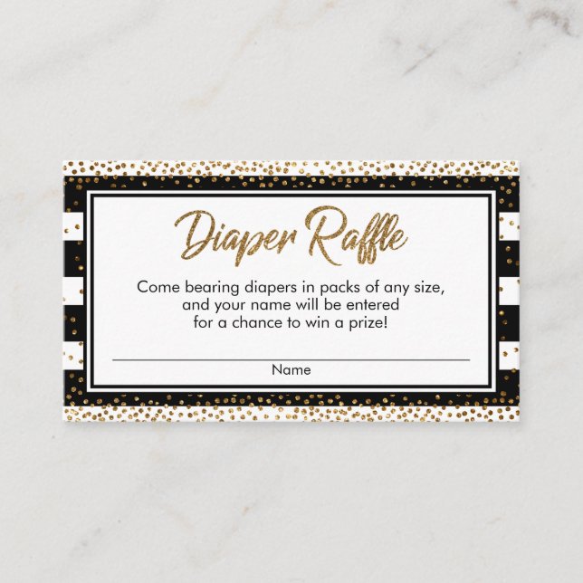 Stripes & Gold Confetti Diaper Raffle Ticket Cards (Front)