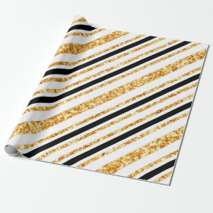 Stripes Gold Glitter Black Boho Popular Collection Wrapping Paper