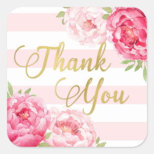 Stripes Gold Pink Floral Thank You Favour Tags