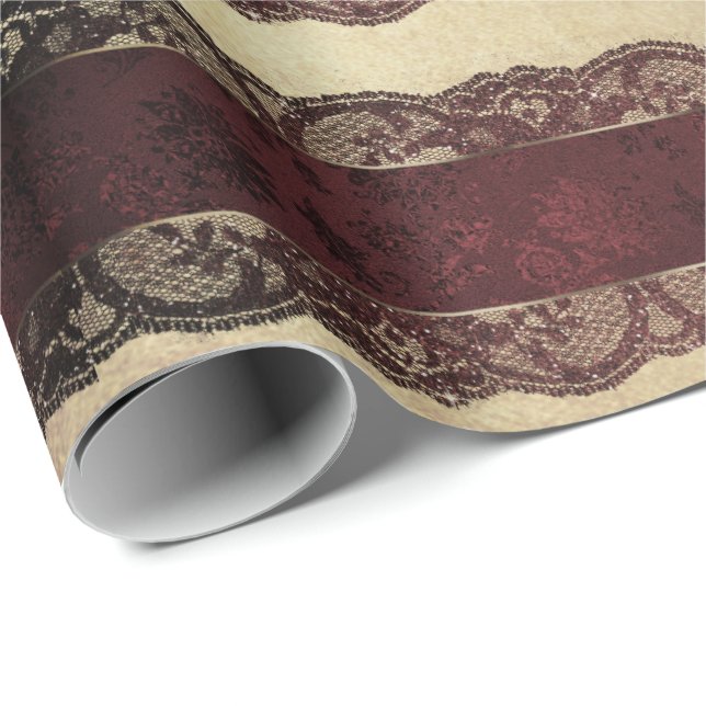 Stripes Gold Red Burgundy Lace Maroon Royal Wrapping Paper (Roll Corner)