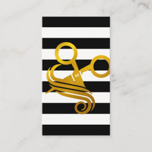 Stripes Golden Scissors Appointment Card