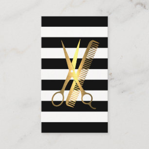 Stripes Golden Scissors Comb Logo Appointment Card