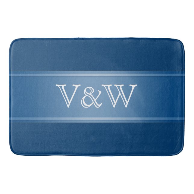 STRIPES gradients - blue + your text Bath Mat (Front)
