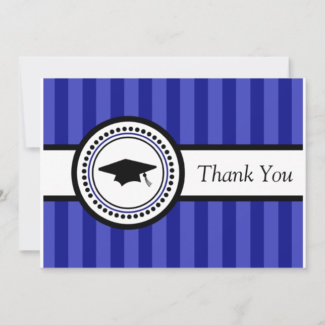 Stripes Graduation Cap Thank You Card (Navy Blue) (Front)