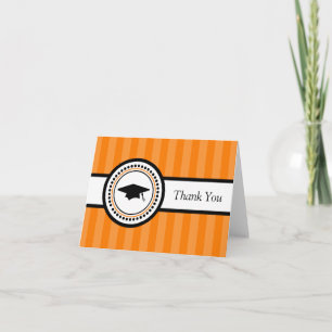 Stripes Graduation Cap Thank You Card (Orange)
