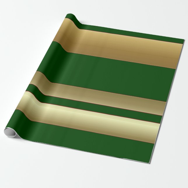 Stripes Green and Golden Wrapping Paper (Unrolled)