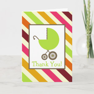 Stripes & Green Carriage Baby Shower Thank You Card
