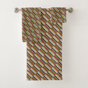 Stripes green grey orange pink bath towel set