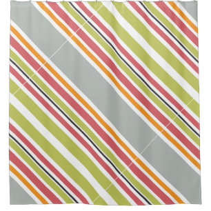Stripes green grey orange pink shower curtain