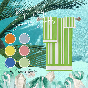 Stripes Green Lime & White  Bath Towel Set