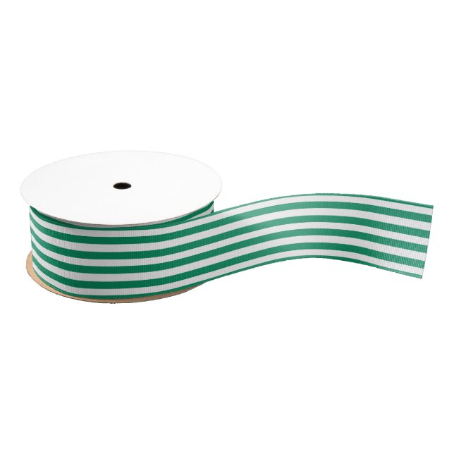 Stripes | Green & White | Customisable | Grosgrain Ribbon (Spool)