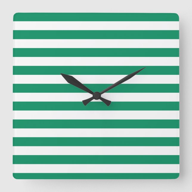 Stripes | Green & White | Customisable | Square Wall Clock (Front)