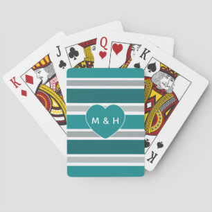 Stripes & Heart custom monogram playing cards