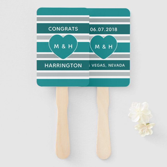Stripes & Heart custom text hand fans (Front and Back)