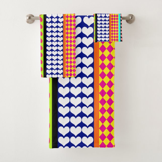 Stripes Hearts Diamonds Boho Mixed Design  Bath Towel Set (Insitu)