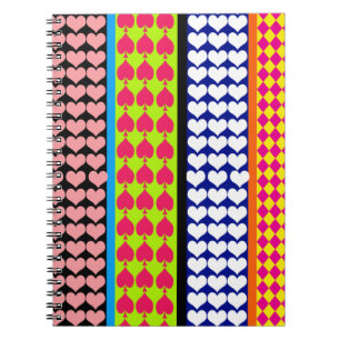 Stripes Hearts Diamonds Boho Mixed Design Notebook