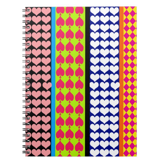 Stripes Hearts Diamonds Boho Mixed Design  Notebook (Front)