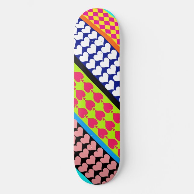 Stripes Hearts Diamonds Boho Mixed Design  Skateboard (Front)