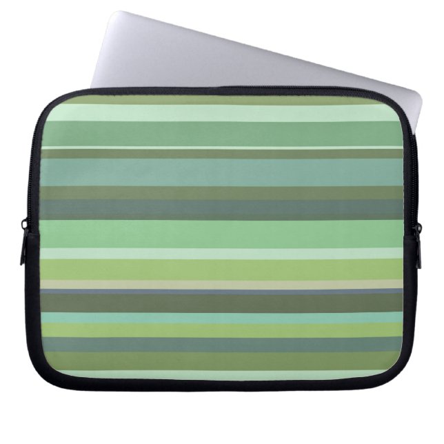 Stripes horizontal green laptop sleeve (Front)