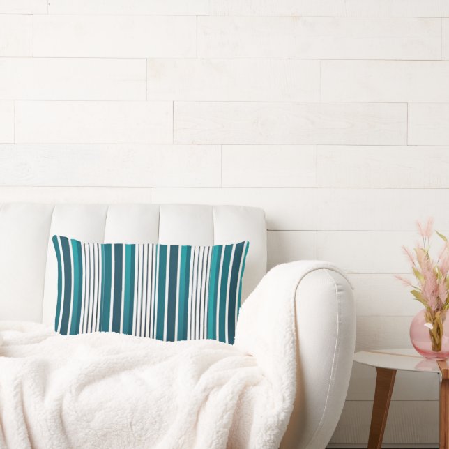 Stripes in Aqua & Teal -  Lumbar Cushion (Couch)