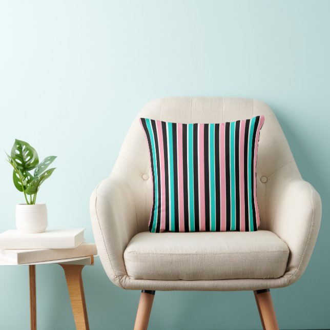 Stripes in Black Pink and Blue Cushion (Chair)